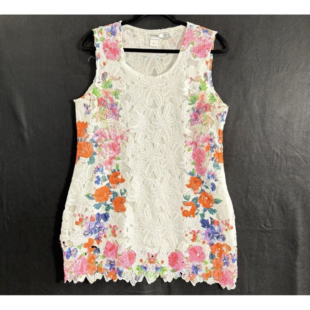 FERATELLI Women Lace Tunic Eyelet Sleeveless‎ Knee Length Floral Sz L White 61-6
